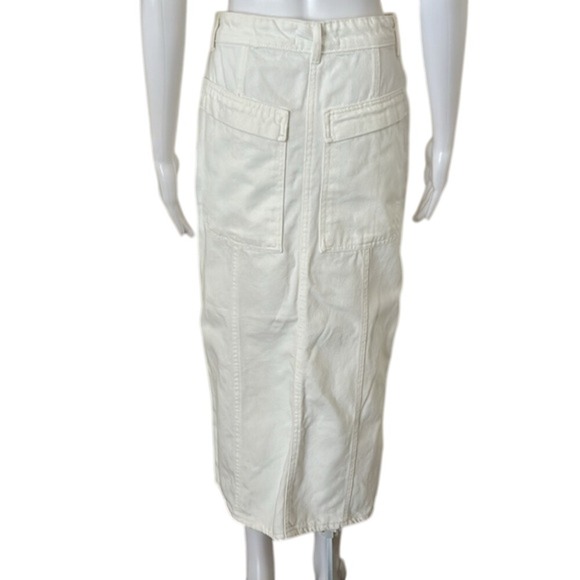 ZARA White Denim Front Slit Long Ankle Length Front Back Pocket Skirt Small - Picture 3 of 10